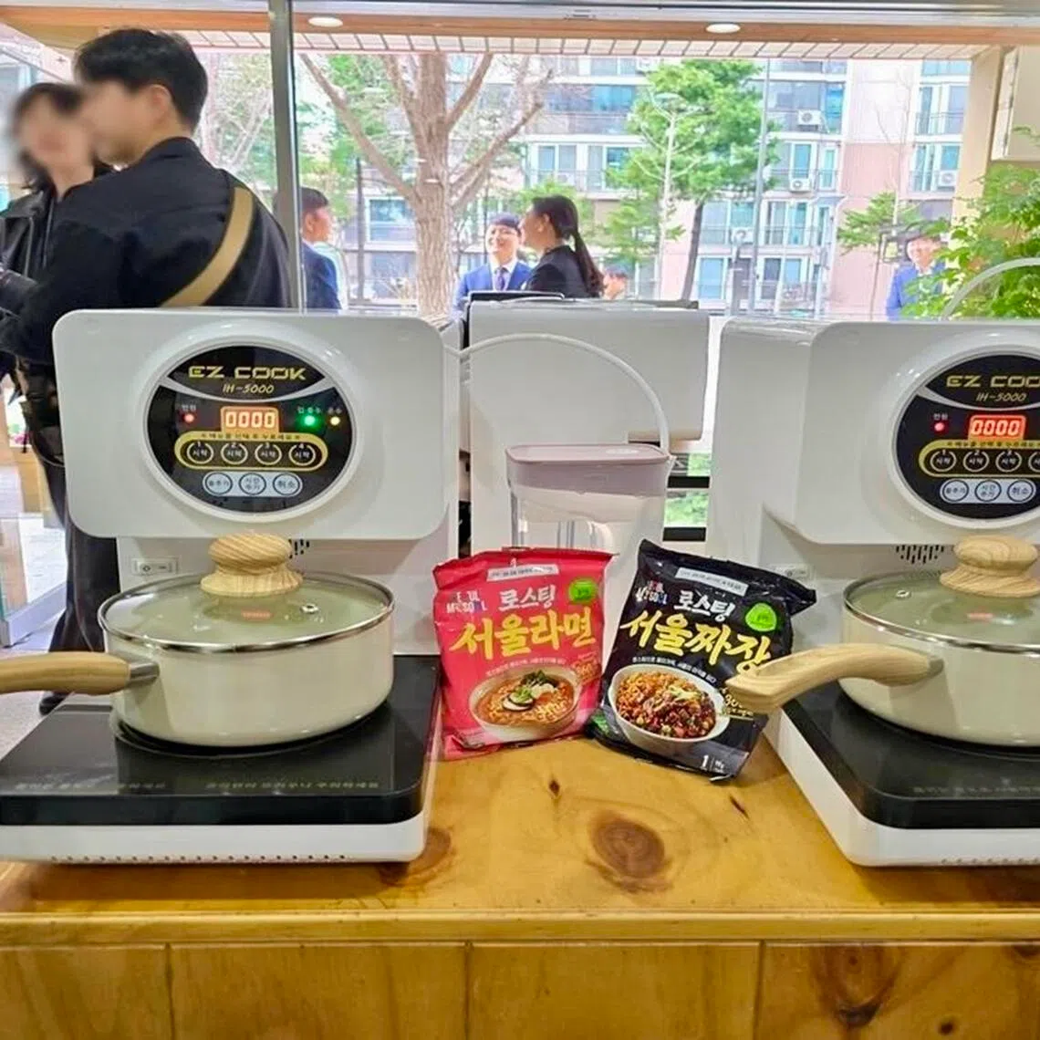 The community spaces offer instant noodles, health equipment and branch-specific community programmes.
