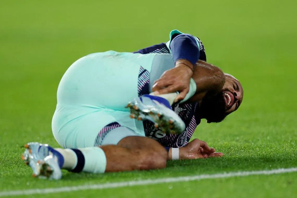 Soccer Football - Premier League - Brighton & Hove Albion v Brentford - The American Express Community Stadium, Brighton, Britain - December 6, 2023 Brentford's Bryan Mbeumo reacts after sustaining an injury REUTERS/Ian Walton/ File photo