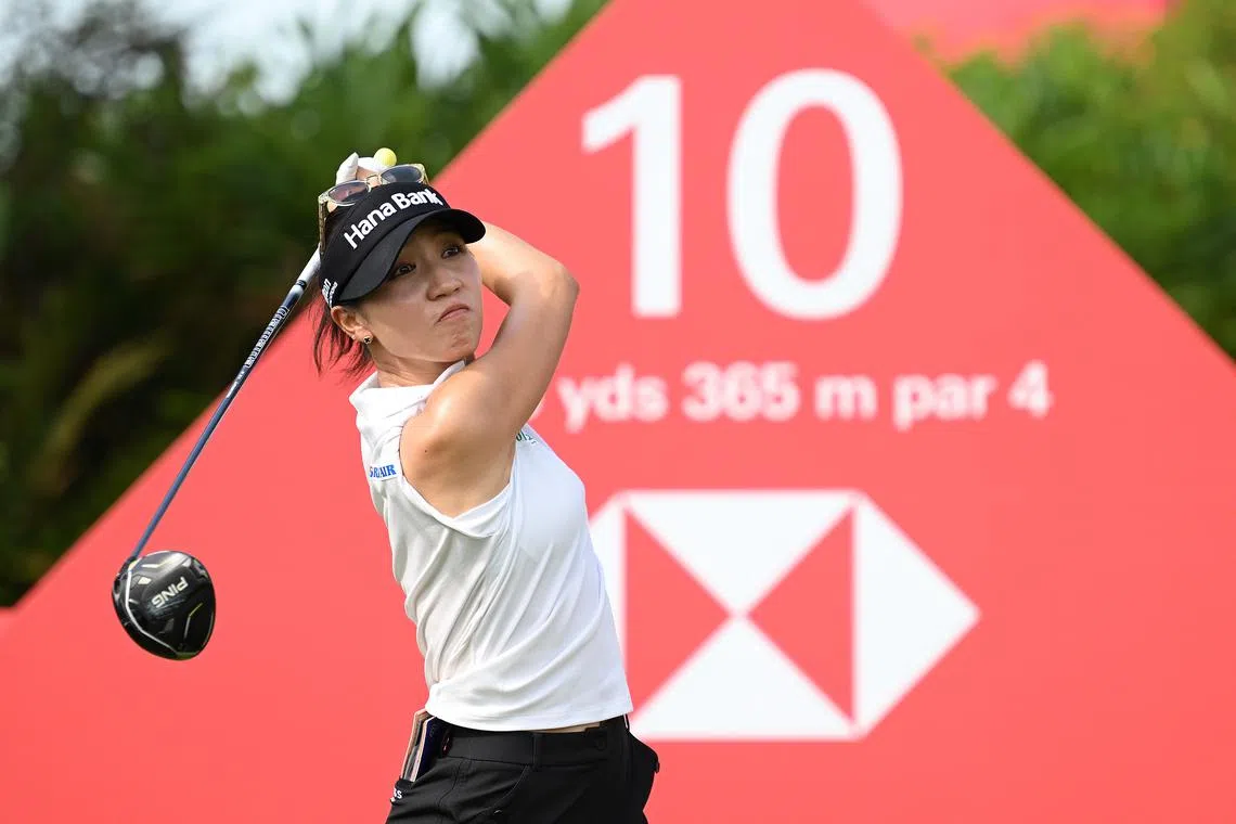 SINGAPORE, SINGAPORE - FEBRUARY 26: Lydia Ko of New Zealand tees off on the 10th hole during a Pro-Am prior to the HSBC Women's World Championship 2025 at Sentosa Golf Club on February 26, 2025 in Singapore, Singapore. (Photo by Ross Kinnaird/Getty Images)