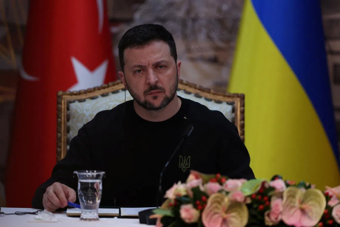 Ukrainian President Volodymyr Zelenskiy attends a press conference with his Turkish counterpart Tayyip Erdogan (not pictured) in Istanbul, Turkey, March 8, 2024. REUTERS/Umit Bektas/ File Photo