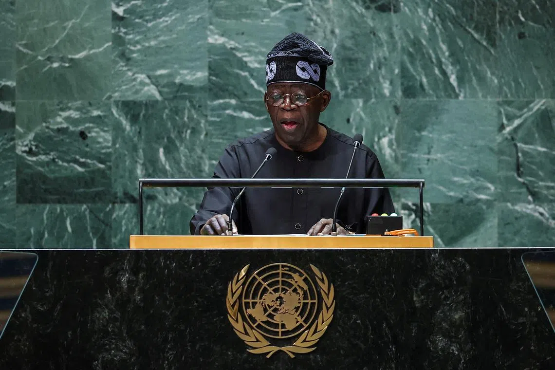 FILE PHOTO: Nigeria's President Bola Ahmed Tinubu addresses the 78th Session of the U.N. General Assembly in New York City, U.S., September 19, 2023.  REUTERS/Eduardo Munoz/File Photo