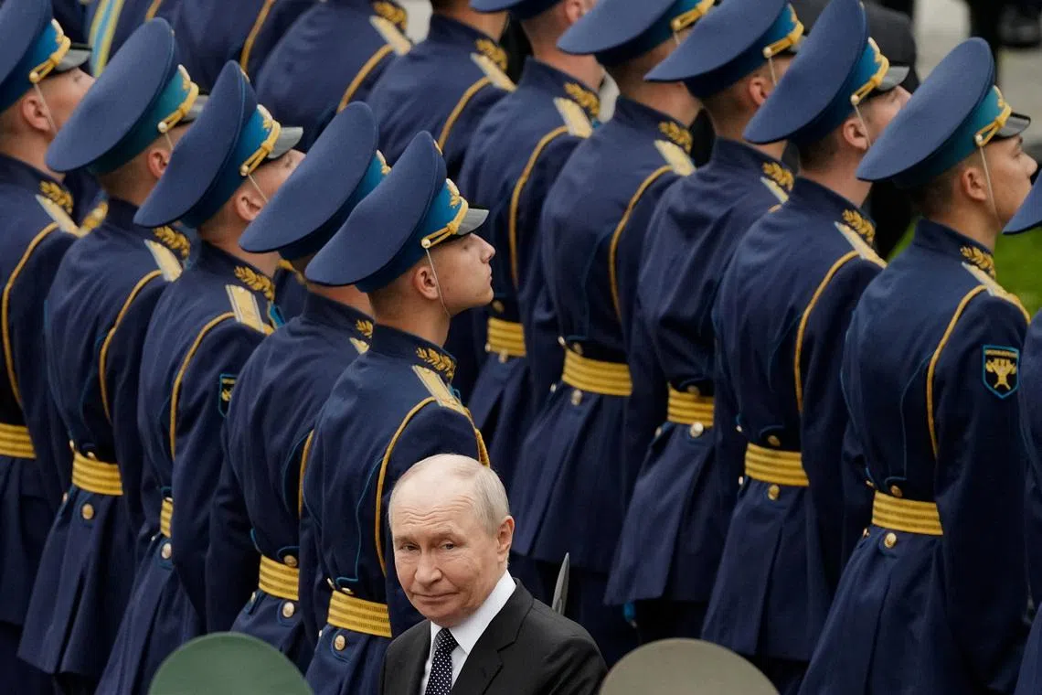 Russian President Vladimir Putin arrives for a wreath-laying ceremony marking the 85th anniversary of the Nazi German invasion into the Soviet Union in World War II, on the Remembrance and Sorrow Day at the Tomb of the Unknown Soldier by the Kremlin wall in Moscow, Russia June 22, 2026. Alexander Zemlianichenko/Pool via REUTERS