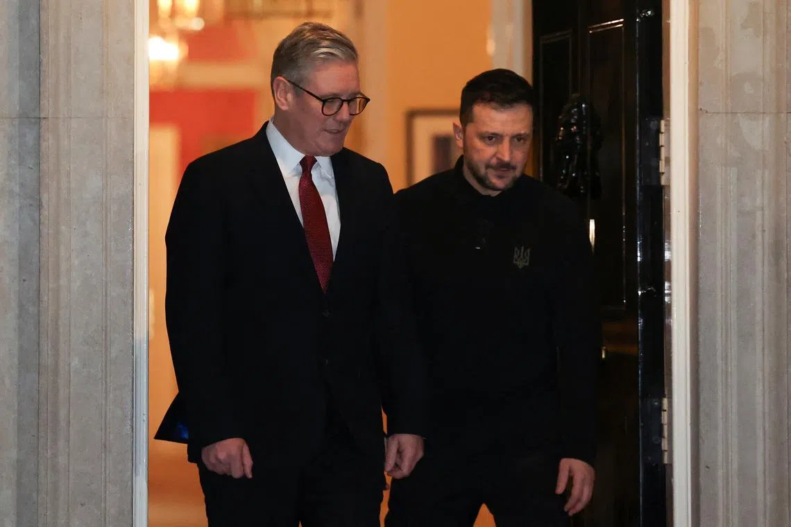 FILE PHOTO: Ukrainian President Volodymyr Zelenskiy leaves after meeting with British Prime Minister Keir Starmer at Downing Street in London, Britain, March 1, 2025. REUTERS/Temilade Adelaja/File Photo