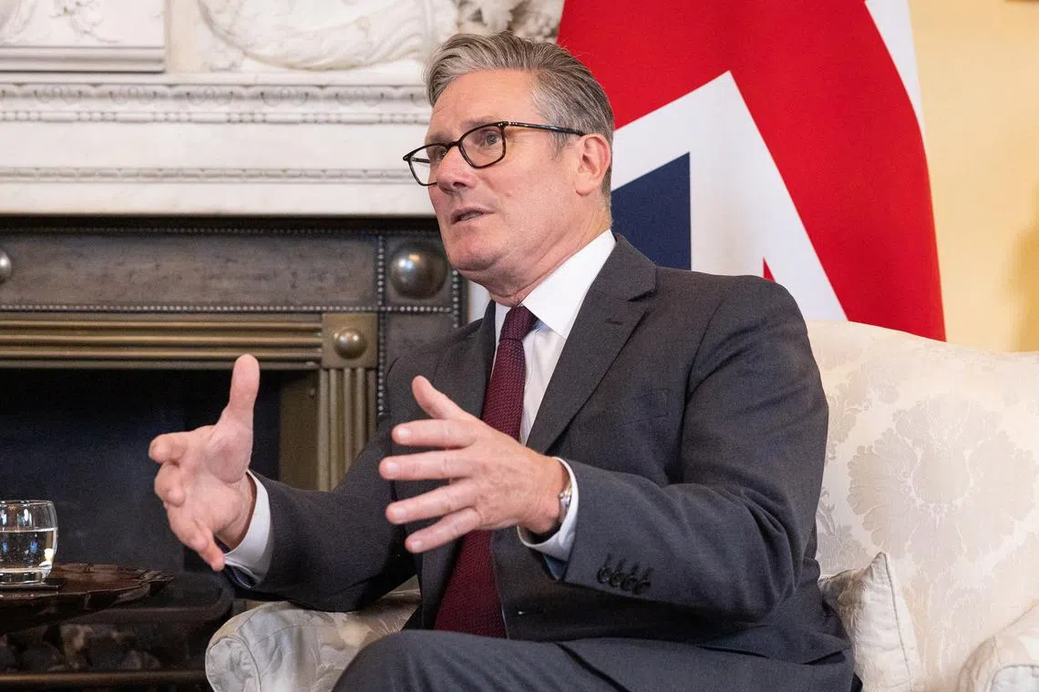 FILE PHOTO: British Prime Minister Keir Starmer speaks with NATO Secretary General Mark Rutte (not pictured) at 10 Downing Street, in London, Britain, September 9, 2025. Joshua Bratt/Pool via REUTERS/File Photo