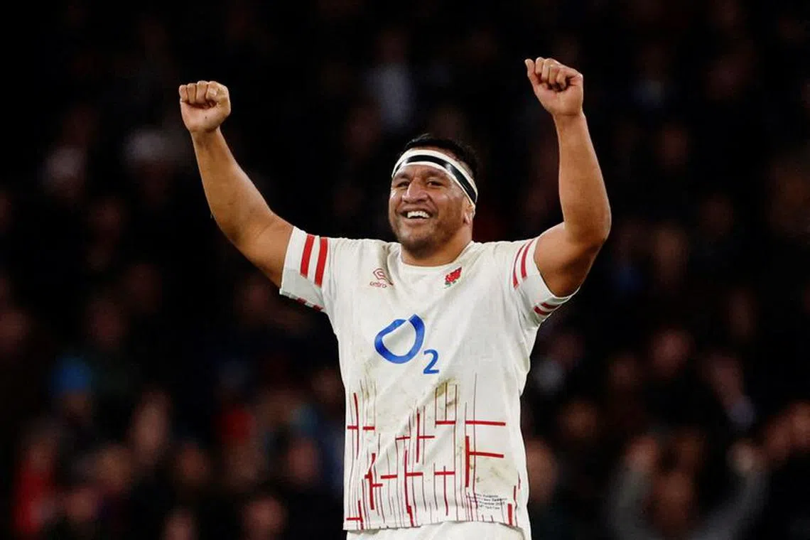 Rugby Union - International - England v New Zealand - Twickenham Stadium, London, Britain - November 19, 2022 England's Mako Vunipola celebrates their third try Action Images via Reuters/Andrew Couldridge/File Photo