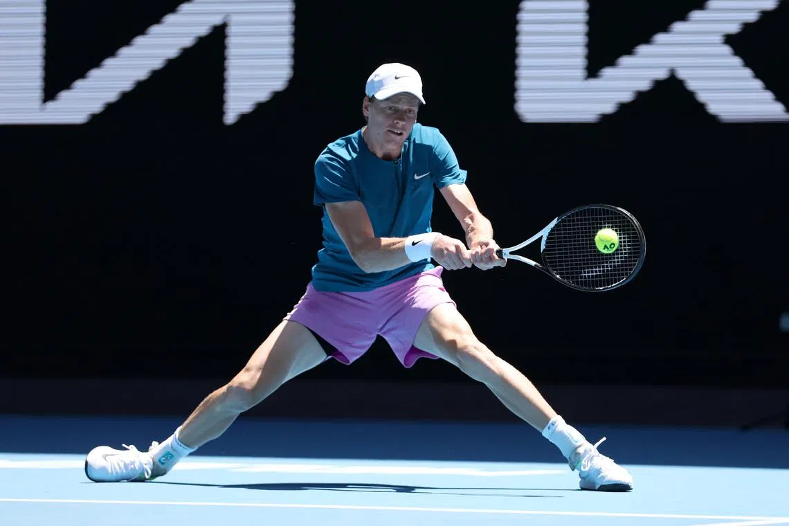 Jannik Sinner of Italy in action against Marton Fucsovics of Hungary during their third round match at the Australian Open.