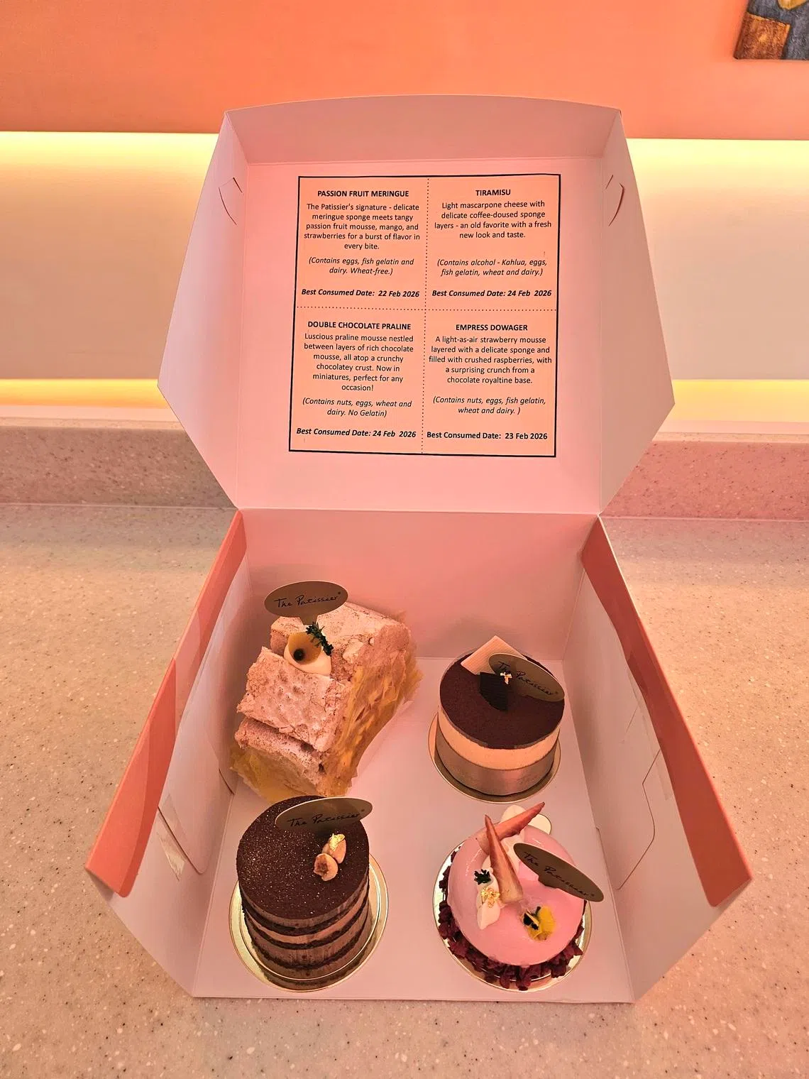 The Patissier’s blind box includes its best-selling passion fruit meringue and three surprise mini cakes.