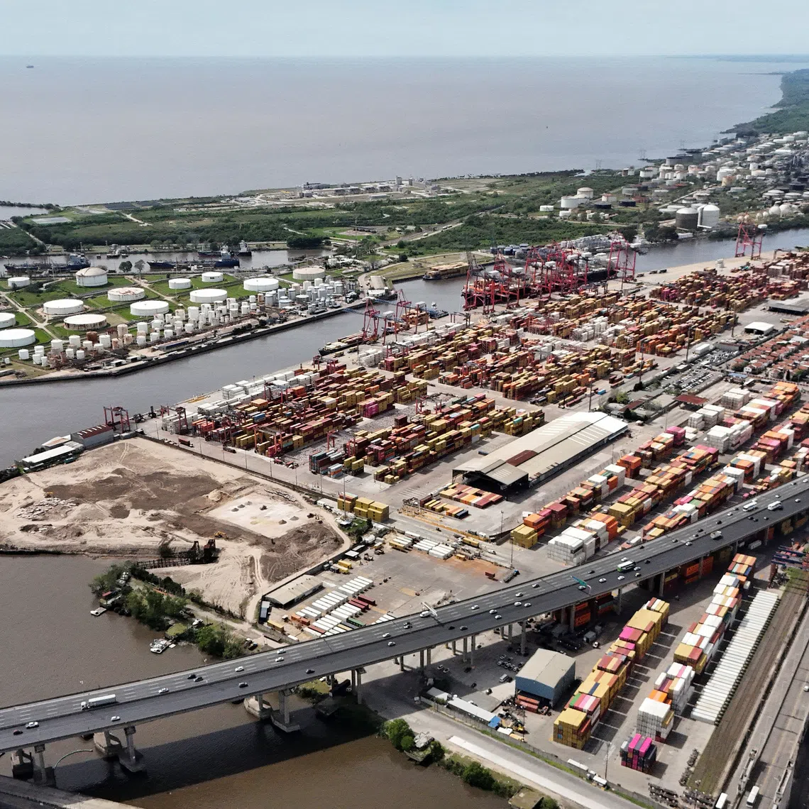 A drone view shows the Dock Sud Port in Avellaneda, Buenos Aires province, Argentina, October 10, 2025. REUTERS/Agustin Marcarian