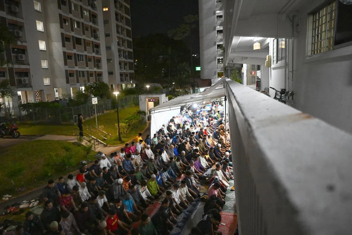About 800 Muslims performing the tarawih prayers at Blk 450 Tampines St 42, on March 23, 2023.