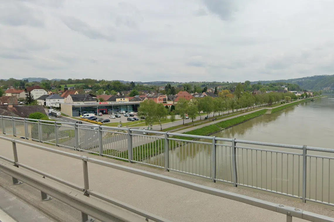 Houses in the northern Austrian town of Aschach an der Donau overlooking the River Danube.