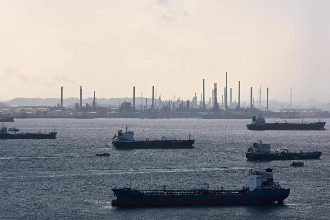 Vessels including oil tankers in the Singapore Strait. The Republic is the world’s biggest refuelling hub for ships, supplying an average 4.7 million tons of bunker fuel monthly so far this year.