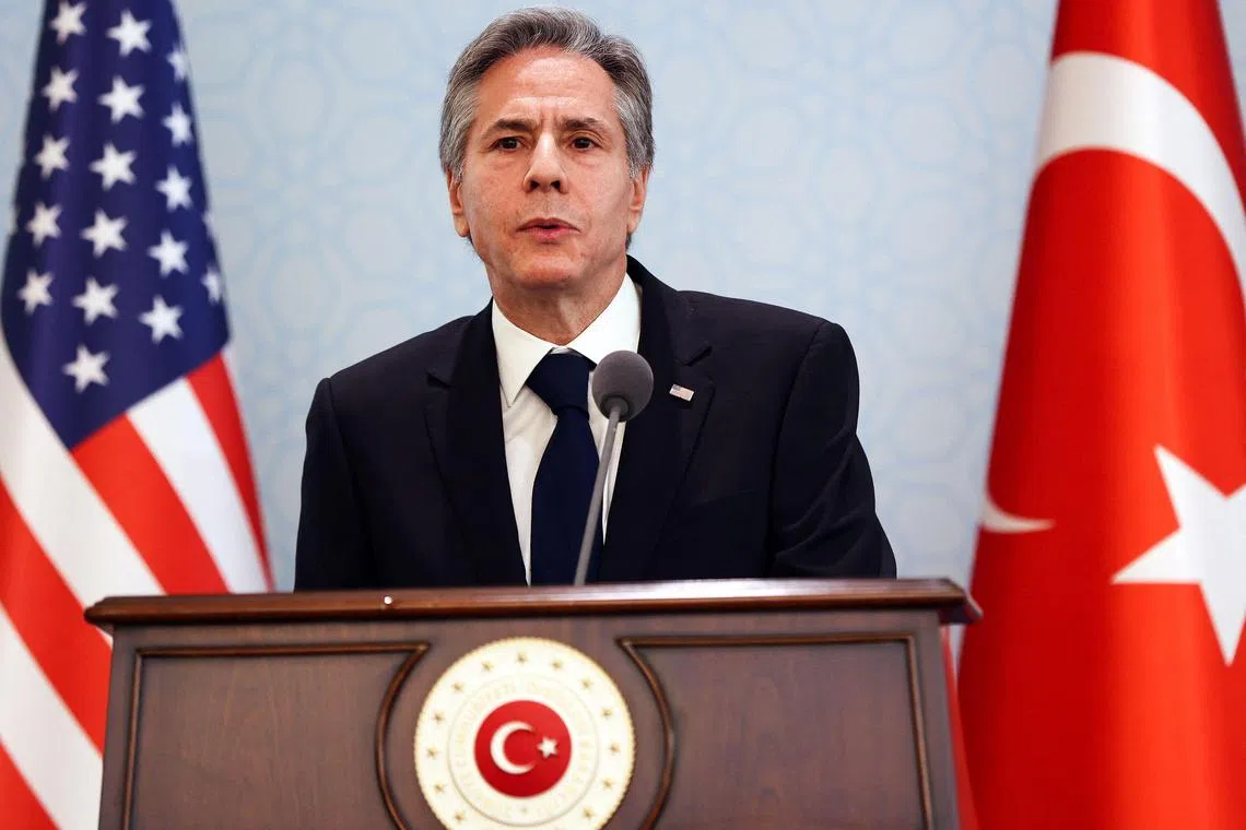 US Secretary of State Antony Blinken at a press conference in Ankara, Turkey, on Feb 20, 2023.