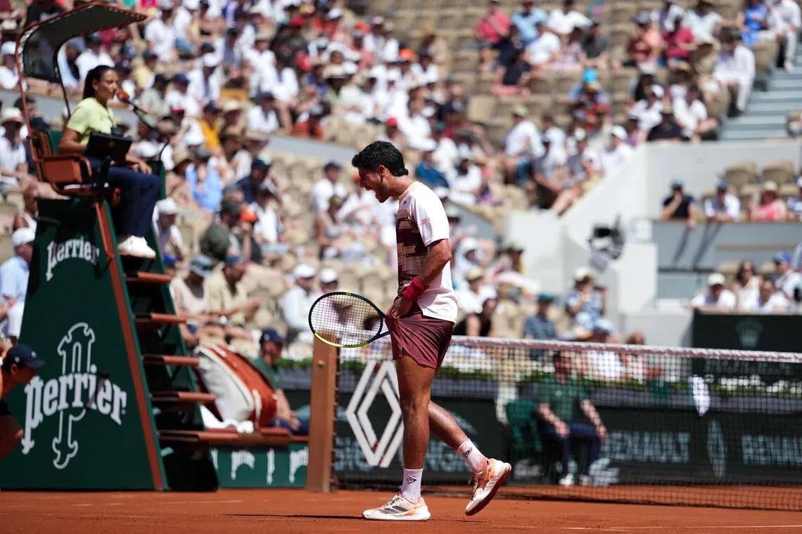 Paraguay's Adolfo Daniel Vallejo suggested women lack the courage to umpire rowdy crowds, after losing 6-3 7-5 3-6 2-6 7-6 (10-8) to France’s Moise Kouame.