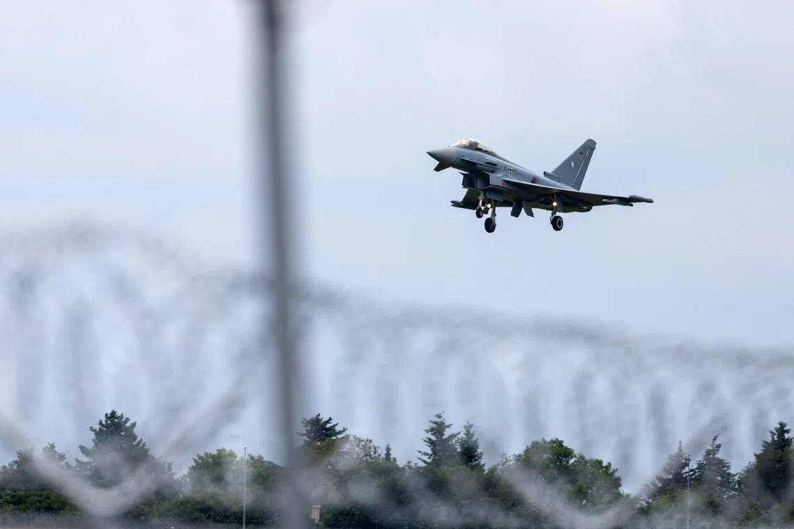 An Eurofighter performs during the International Aerospace Exhibition ILA on the opening day at Schoenefeld Airport in Berlin, Germany June 5, 2024. REUTERS/Axel Schmidt/File Photo