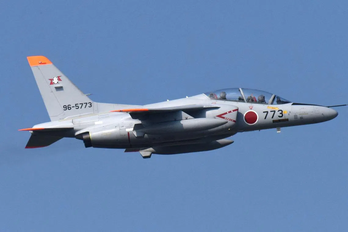 The T-4 training aircraft crashed near a lake in central Japan’s Aichi region immediately after taking off.