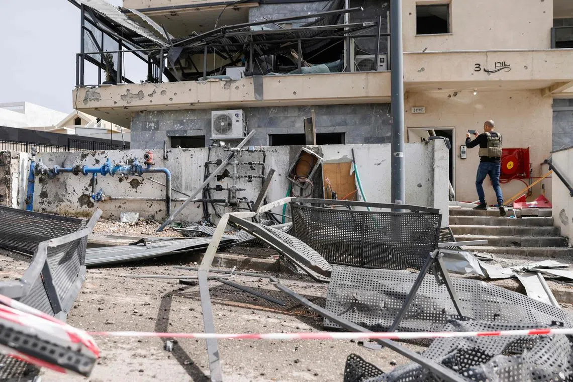 A building that was hit by a Hezbollah rocket in Kiryat Shmona in northern Israel near the Lebanon border, on March 27.