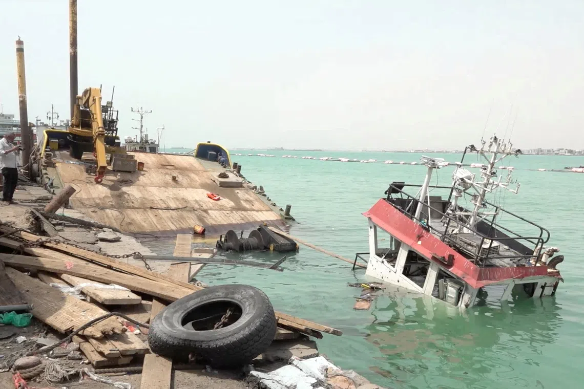Damage in the aftermath of Houthi strikes on the Red Sea port city of Mocha, Yemen, August 10, 2026 in this screengrab taken from a handout video.Al Joumhouriya TV/Handout via REUTERS