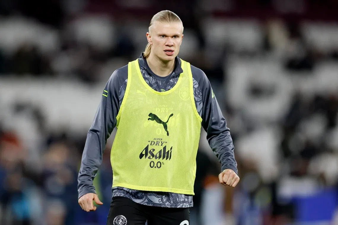 Soccer Football - Premier League - West Ham United v Manchester City - London Stadium, London, Britain - March 14, 2026 Manchester City's Erling Haaland during the warm up before the match Action Images via Reuters/Peter Cziborra