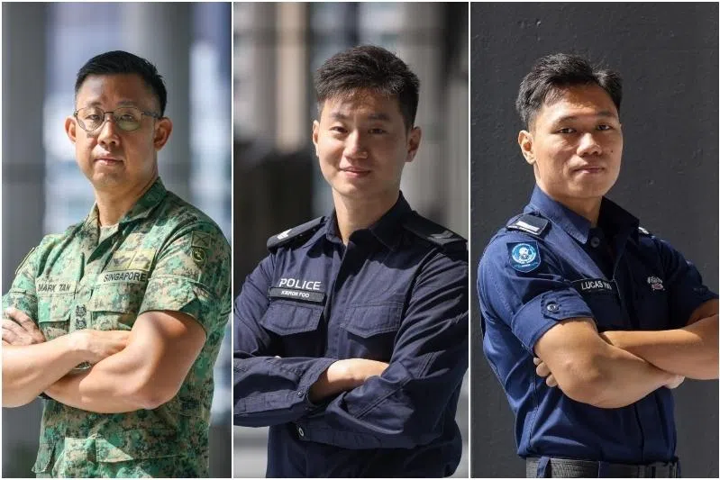 (From left) SAF Medical Corps chief Colonel (Dr) Mark Tan, Special Constable Corporal Kieron Foo Kai-En and Sergeant (1) Md. Lucas Foo Kok Yi.