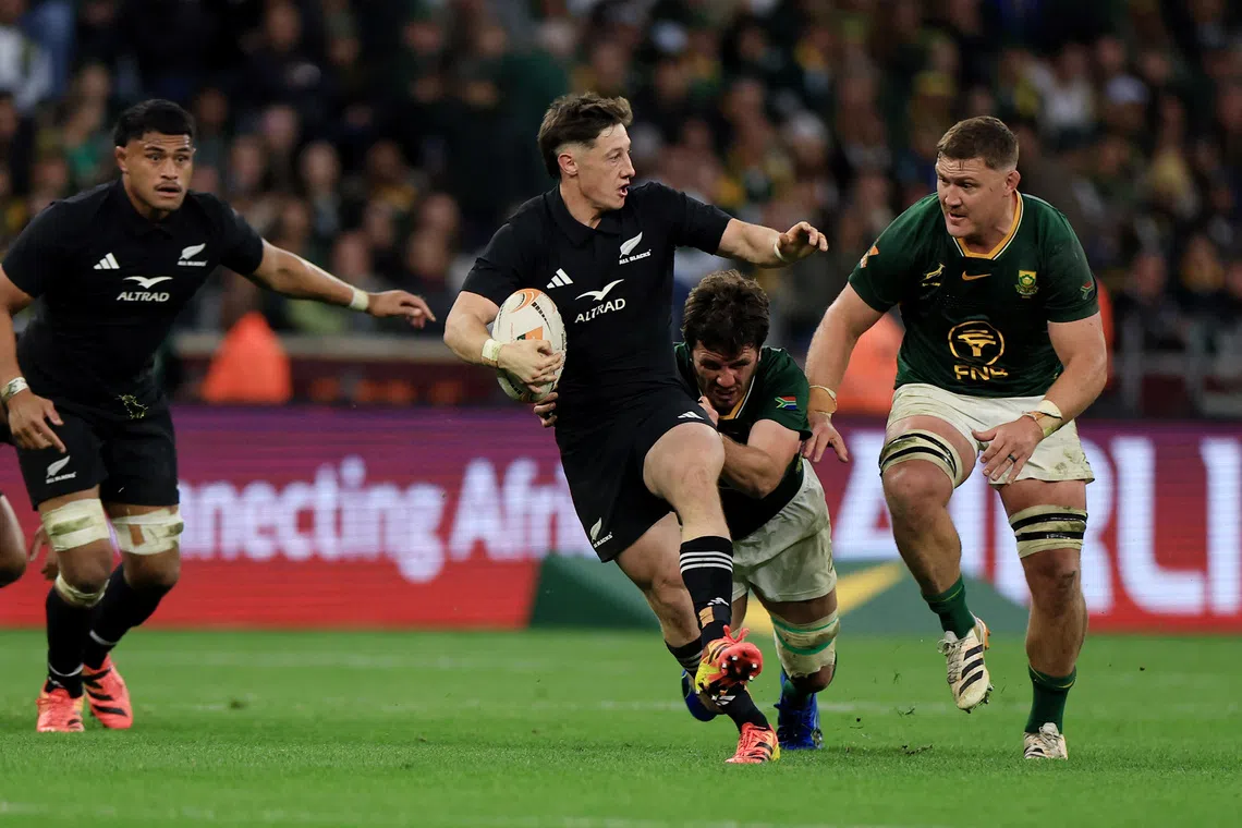 Rugby Union - New Zealand tour of South Africa - South Africa v New Zealand - Cape Town Stadium, Cape Town, South Africa - August 29, 2026 New Zealand's Cam Roigard in action REUTERS/Esa Alexander
