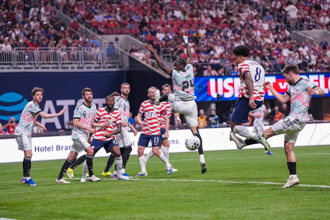Mar 28, 2026; Atlanta, Georgia, USA; USA's Weston McKennie (8) scores a goal against Belgium during the first half at Mercedes-Benz Stadium. Mandatory Credit: Dale Zanine-Imagn Images
