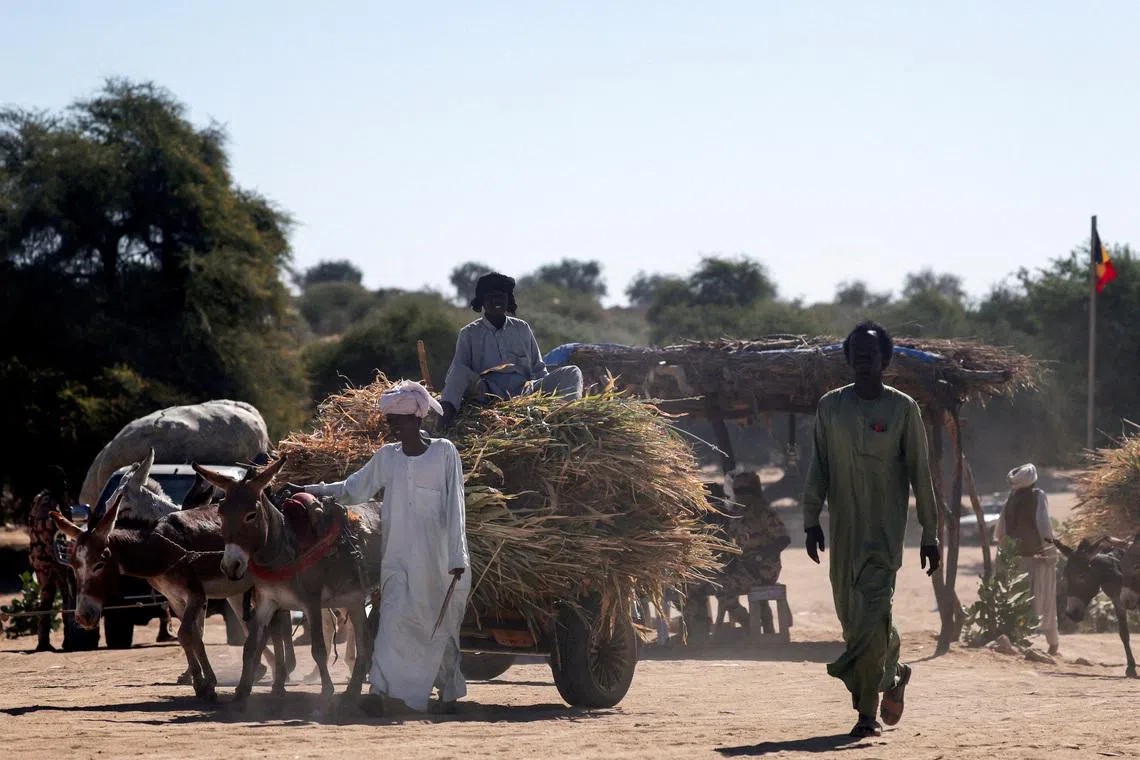 FILE PHOTO: People travel between Chad and Sudan, amid the ongoing conflict between the paramilitary Rapid Support Forces (RSF) and the Sudanese Army, at the Tine border post in eastern Chad, November 22, 2025. REUTERS/Amr Abdallah Dalsh/File Photo