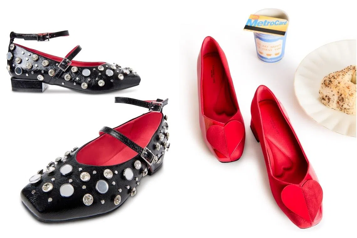 Yvonne Liao NYC’s Mercer Mary-Janes (left), priced at US$279 or S$355, and Essex Heart Heels, priced at US$259 or S$330.