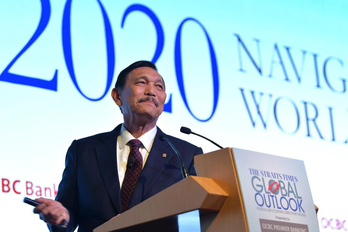 Indonesian Coordinating Maritime Affairs and Investment Minister Luhut Pandjaitan speaking at a dialogue at The Straits Times Global Outlook Forum, on 22 November 2019.