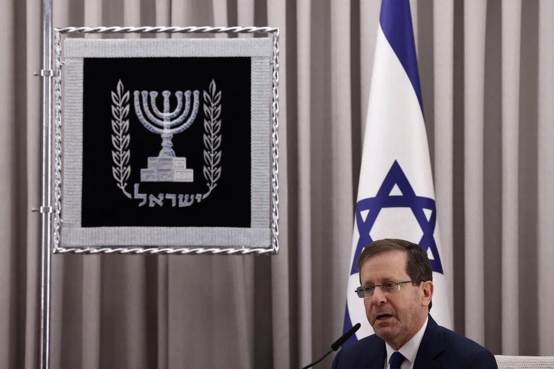 Israeli President Isaac Herzog, seen here during his January visit to the US, called the current situation in Israel a "powder keg" waiting to explode. 
