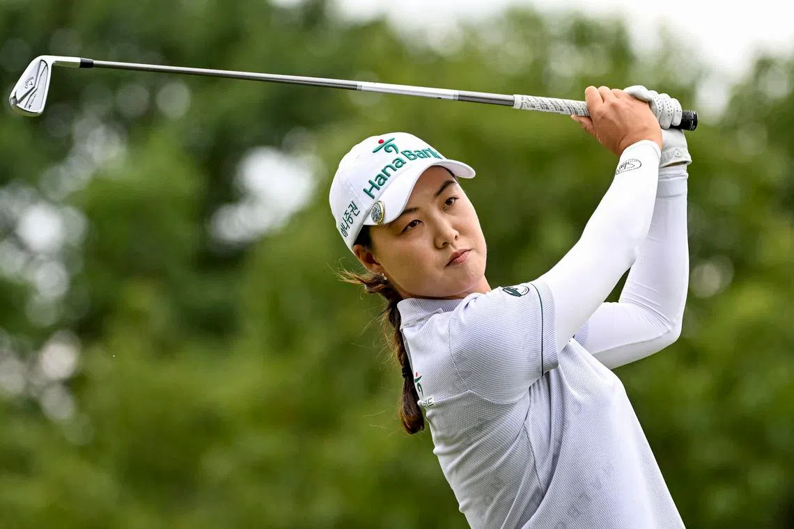 FILE PHOTO: Aug 23, 2025; Mississauga, Ontario, CAN;   Minjee Lee plays her tee shot at the third hole during third round play at the CPKC Women's Open golf tournament. Mandatory Credit: Dan Hamilton-Imagn Images/ File Photo