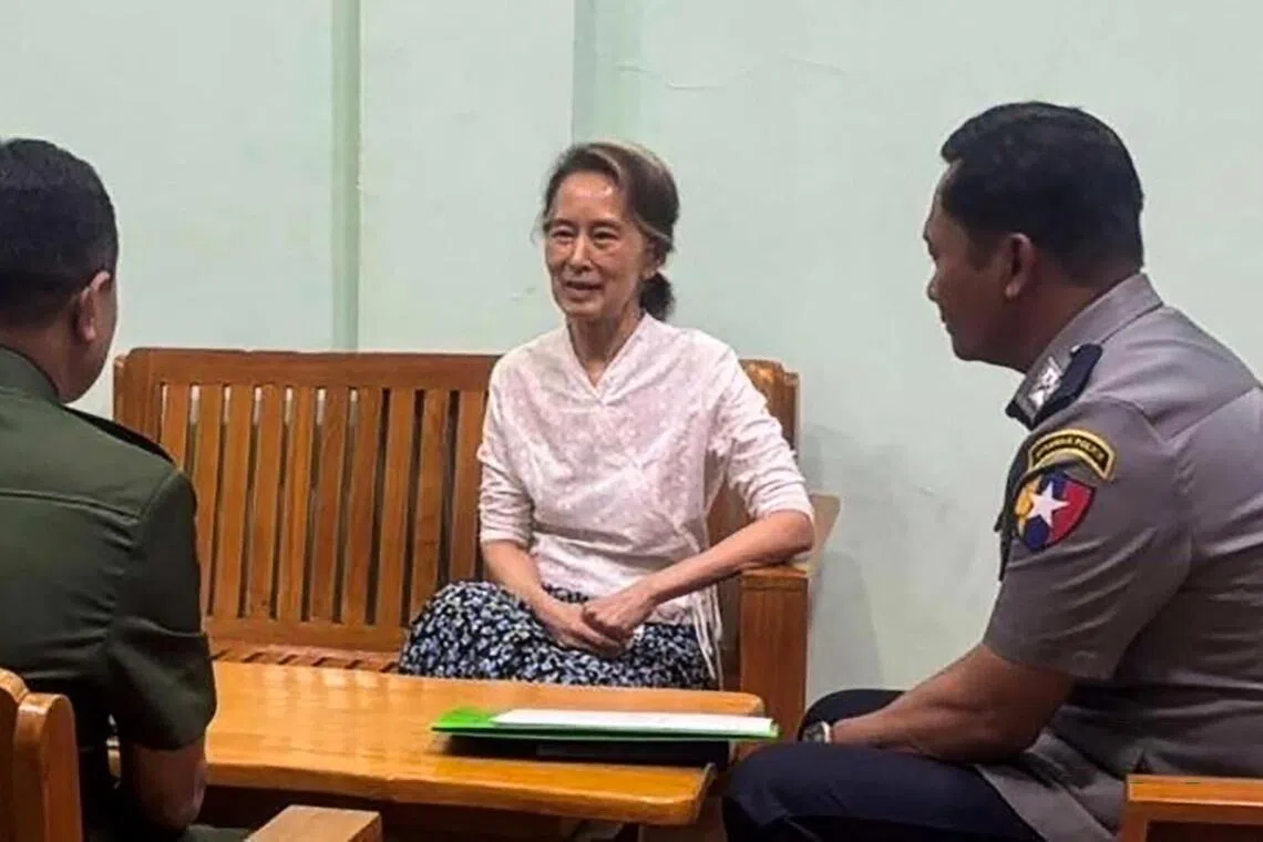 A handout photo from the Myanmar Military Information Team released on April 30 showing Ms Aung San Suu Kyi at an undisclosed location.