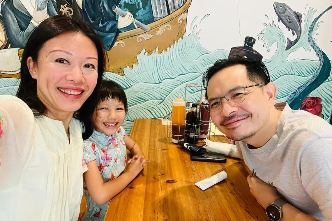 Pearlie White founder Andy Ong with his wife and daughter.