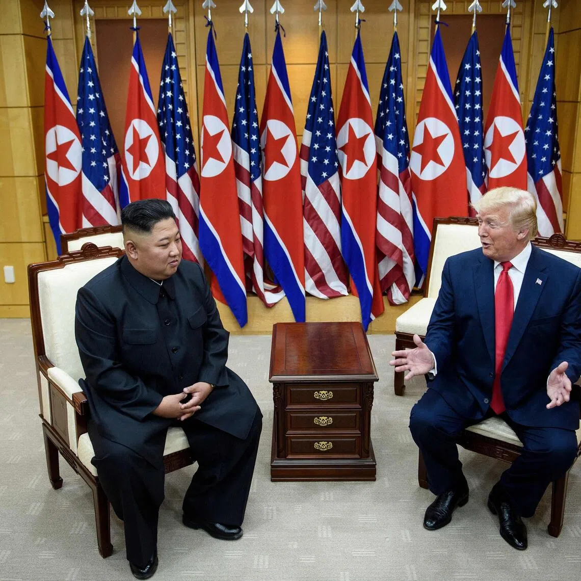Mr Trump said he had been too “busy” to meet Mr Kim (left), though he added he could return.