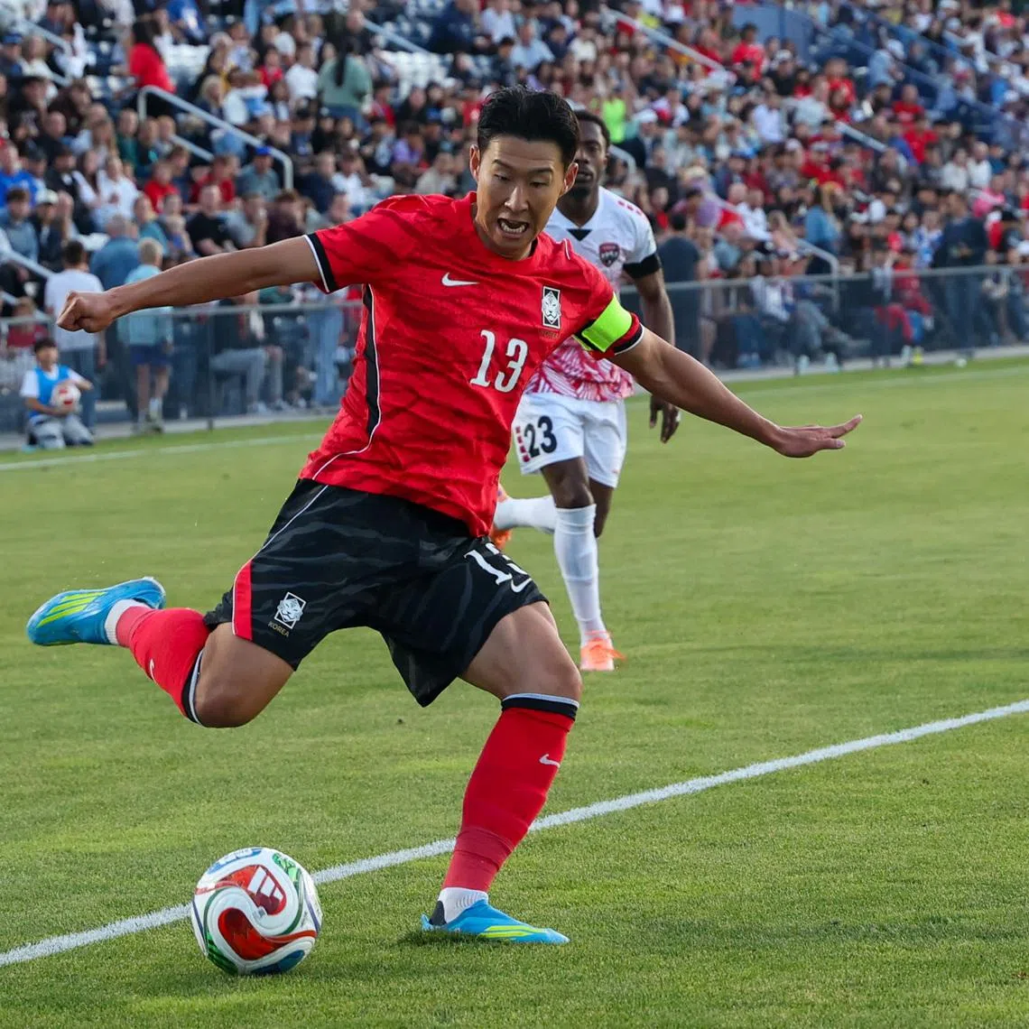 May 30, 2026; Provo, Utah, USA; Republic of Korea forward Son Heung-Min (13) shoots the ball against Trinidad and Tobago during the second half at BYU South Field. Mandatory Credit: Rob Gray-Imagn Images