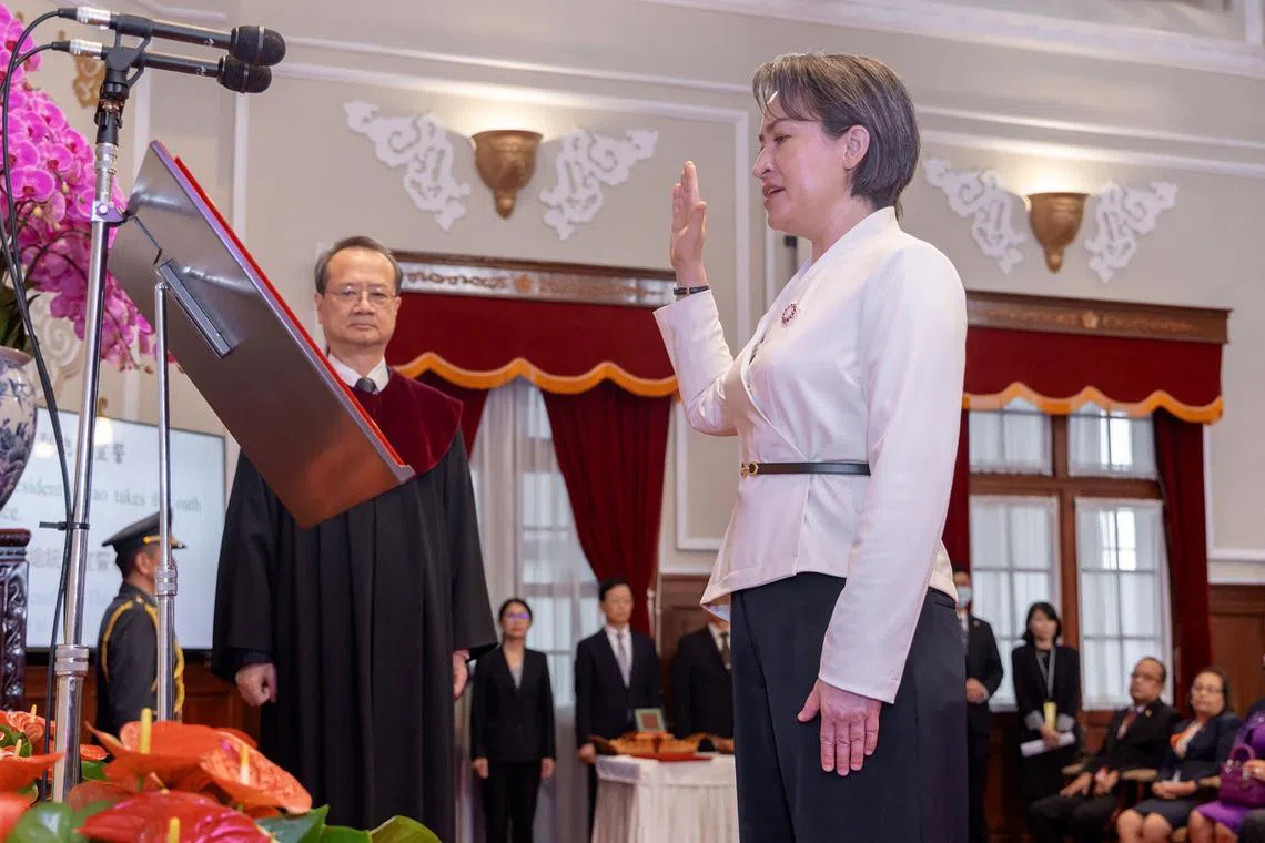 Taiwan's vice-president-elect Hsiao Bi-khim takes her oath during the inauguration ceremony at the Presidential Office Building in Taipei.