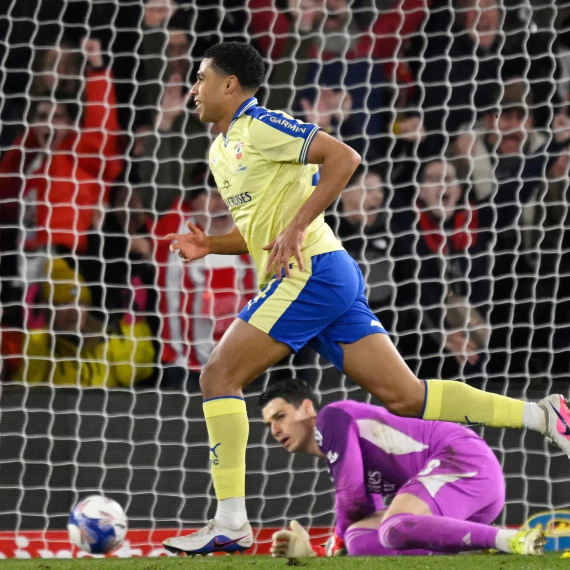 FILE PHOTO: Soccer Football - FA Cup - Quarter Final - Southampton v Arsenal - St Mary's Stadium, Southampton, Britain - April 4, 2026 Southampton's Shea Charles celebrates scoring their second goal REUTERS/Tony O Brien/ File Photo