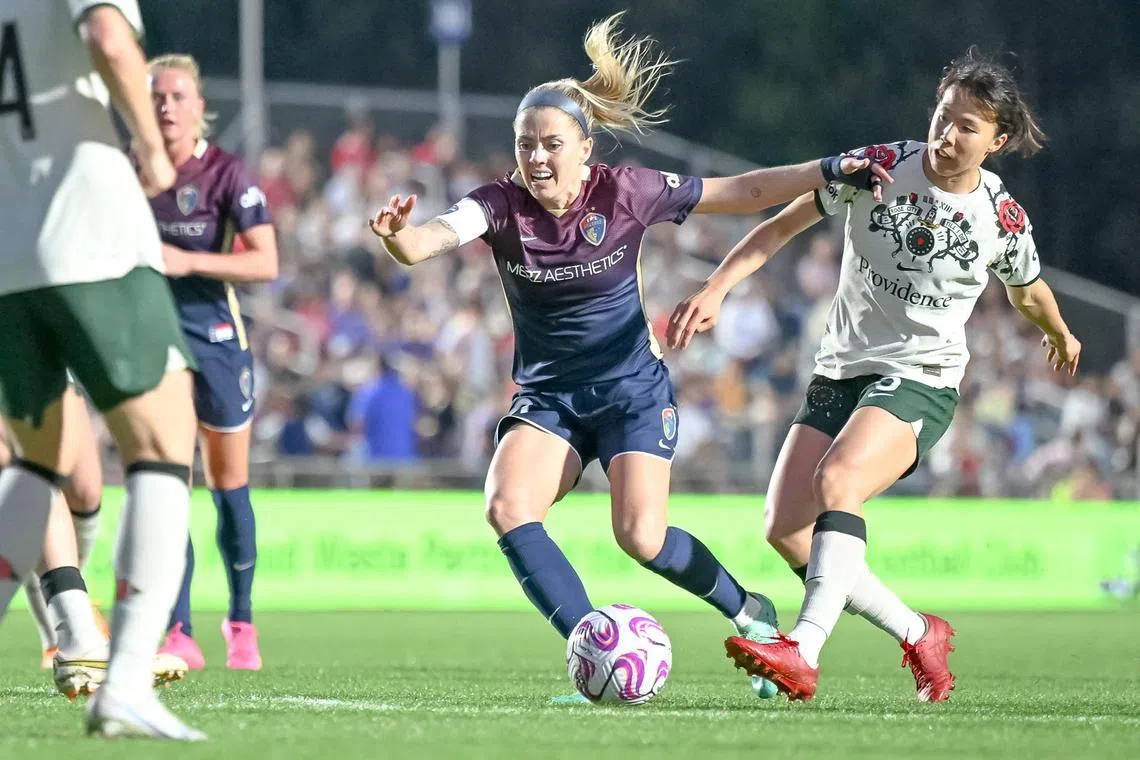 Injured Irish midfielder Denise O'Sullivan in action (centre) for her US team, North Carolina Courage, in May 2023