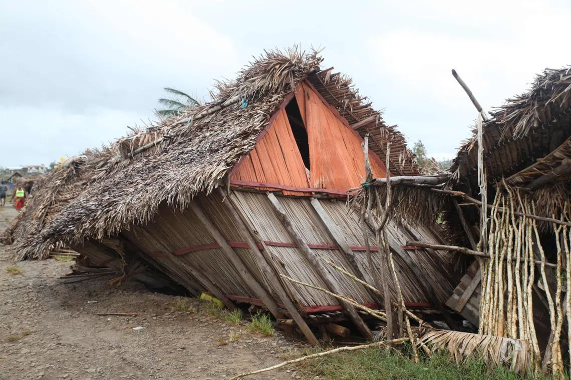 A traditional house of the east coast of Madagascar destroyed in the aftermath of cyclone Freddy on Feb 23, 2023.