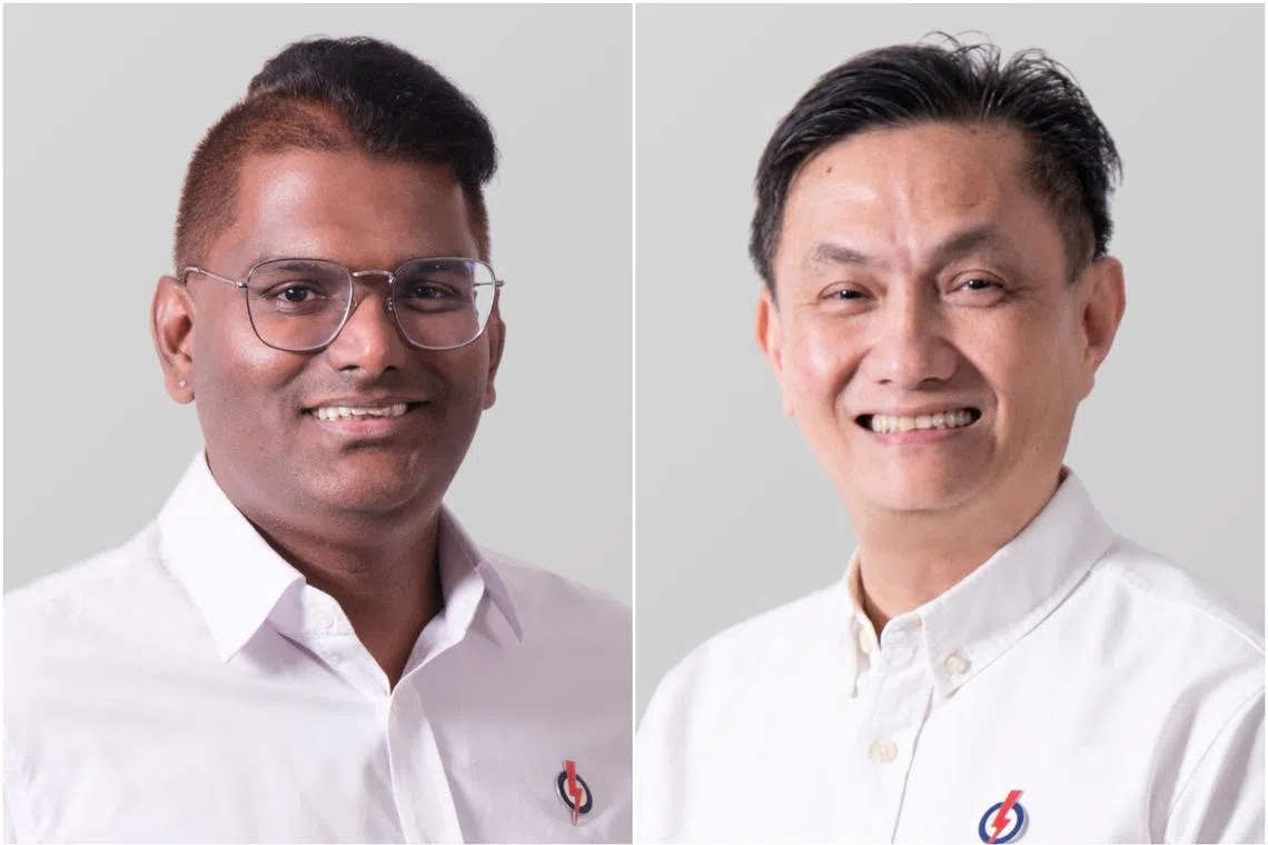 Trade unionist Jagathishwaran Rajo (left) has been appointed chair of Eunos ward, while Mr Kenny Sim will take over Paya Lebar.