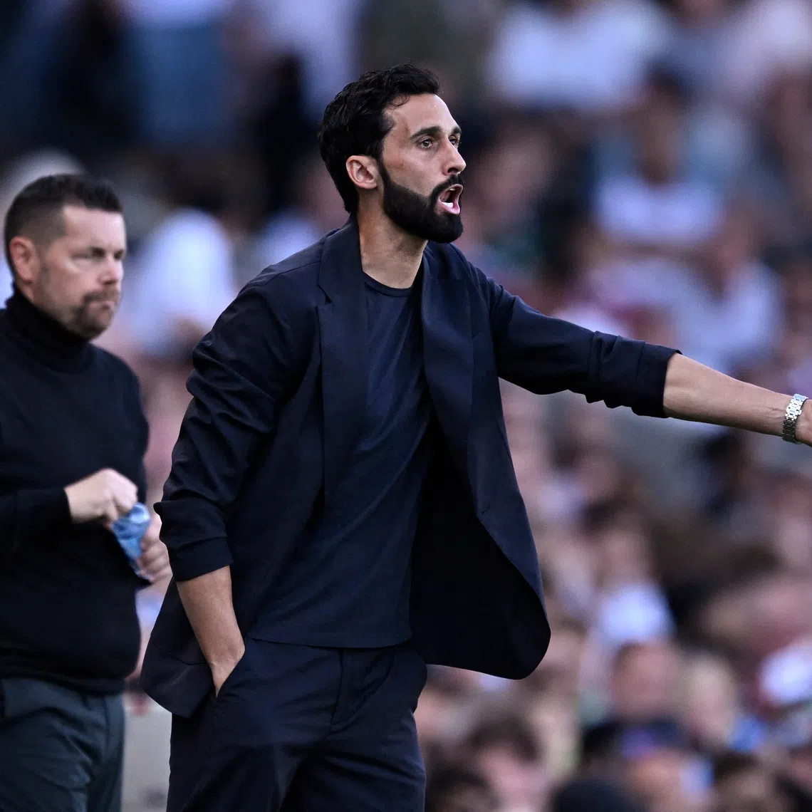 Soccer Football - Premier League - Fulham v Crystal Palace - Craven Cottage, London, Britain - September 5, 2026 Fulham manager Alvaro Arbeloa reacts during the match REUTERS/Tony O Brien