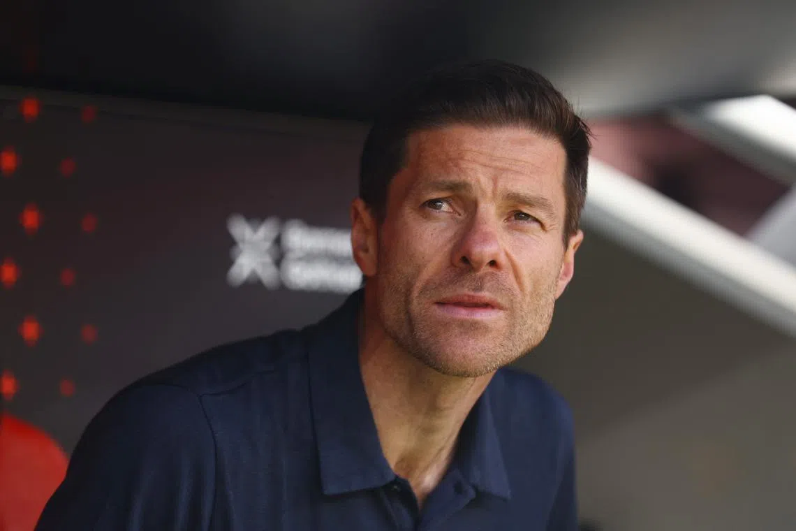 FILE PHOTO: Soccer Football - Bundesliga - Bayer Leverkusen v Borussia Dortmund - BayArena, Leverkusen, Germany - May 11, 2025 Bayer Leverkusen coach Xabi Alonso is seen before the match REUTERS/Thilo Schmuelgen/File Photo