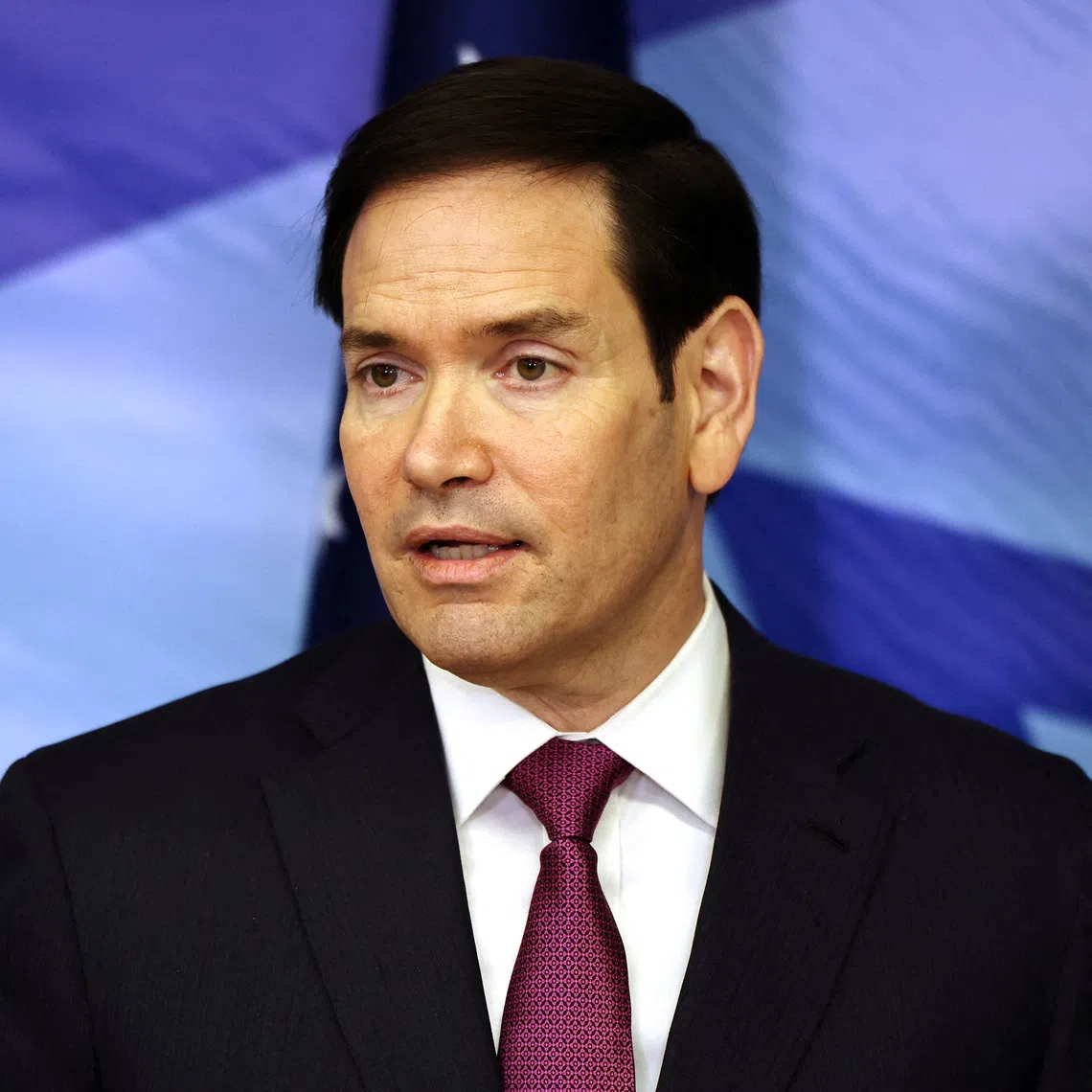U.S. Secretary of State Marco Rubio speaks to the press following his meeting with Israel's Prime Minister Benjamin Netanyahu (not pictured) at the Prime Minister's office in Jerusalem, October 23, 2025. Fadel Senna/Pool via REUTERS