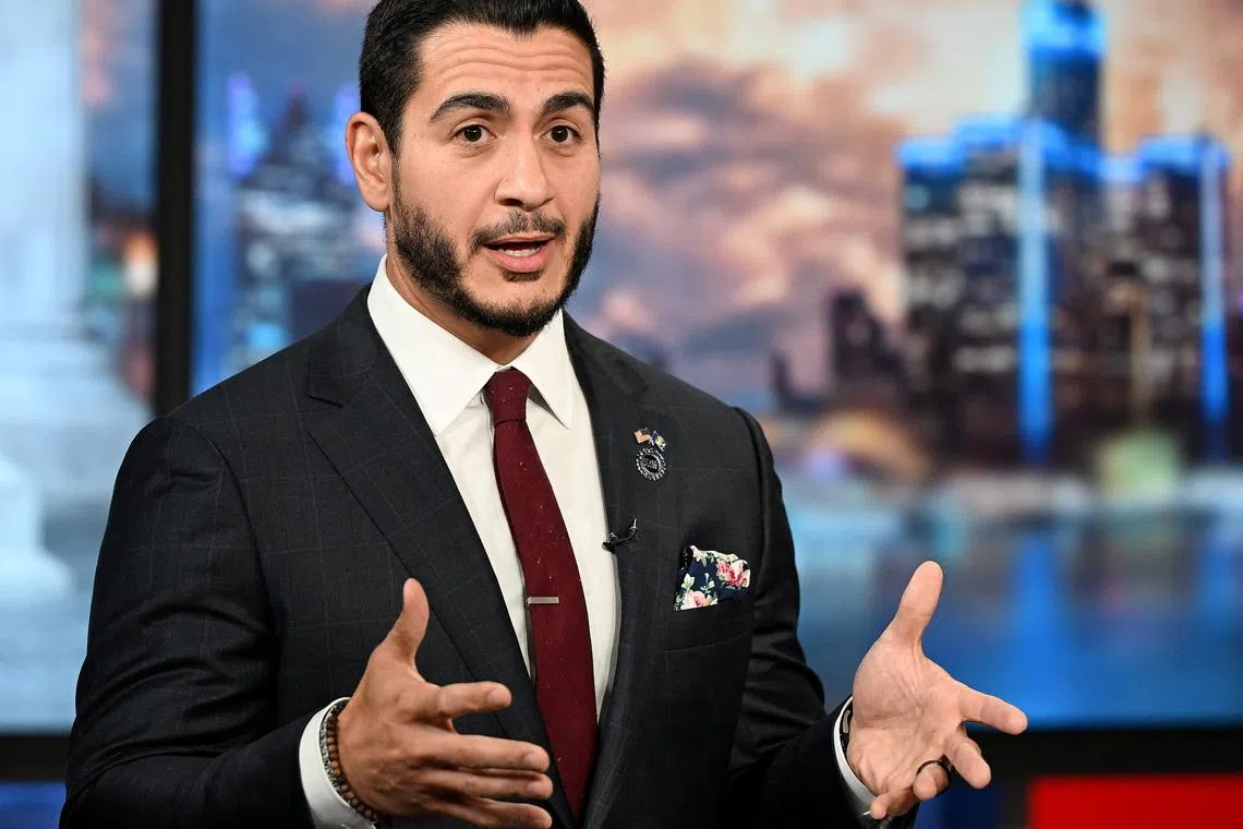 U.S. Senate candidate Abdul El-Sayed (D-MI) speaks during the U.S. Senate debate with U.S. Rep. Haley Stevens moderated by Roop Raj from Fox 2 at Fox 2 Studios in Southfield, Michigan, U.S., July 27, 2026. Robin Buckson/Pool via REUTERS