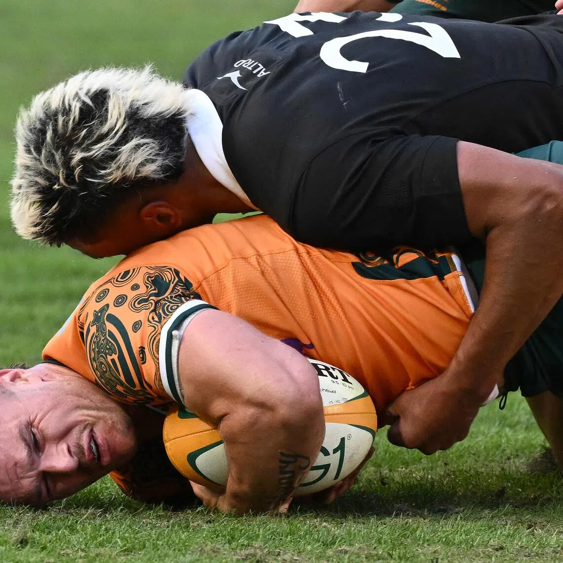 With New Zealand (in black) locking away the trans-Tasman Bledisloe Cup for a 24th straight year, Australia’s standing as World Cup contenders has plummeted.