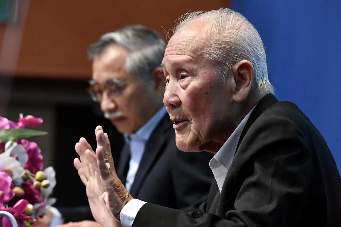 From right-

Prof Wang Gungwu and Prof Kwok Kian Woon, vice-chancellor at the University of the Arts Singapore, who moderated the session.   
ST PHOTO: Desmond Foo