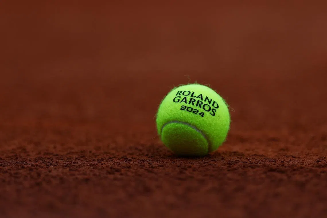 Tennis - French Open - Roland Garros, Paris, France - May 28, 2024  General view of a Roland Garros 2024 branded tennis ball REUTERS/Lisi Niesner