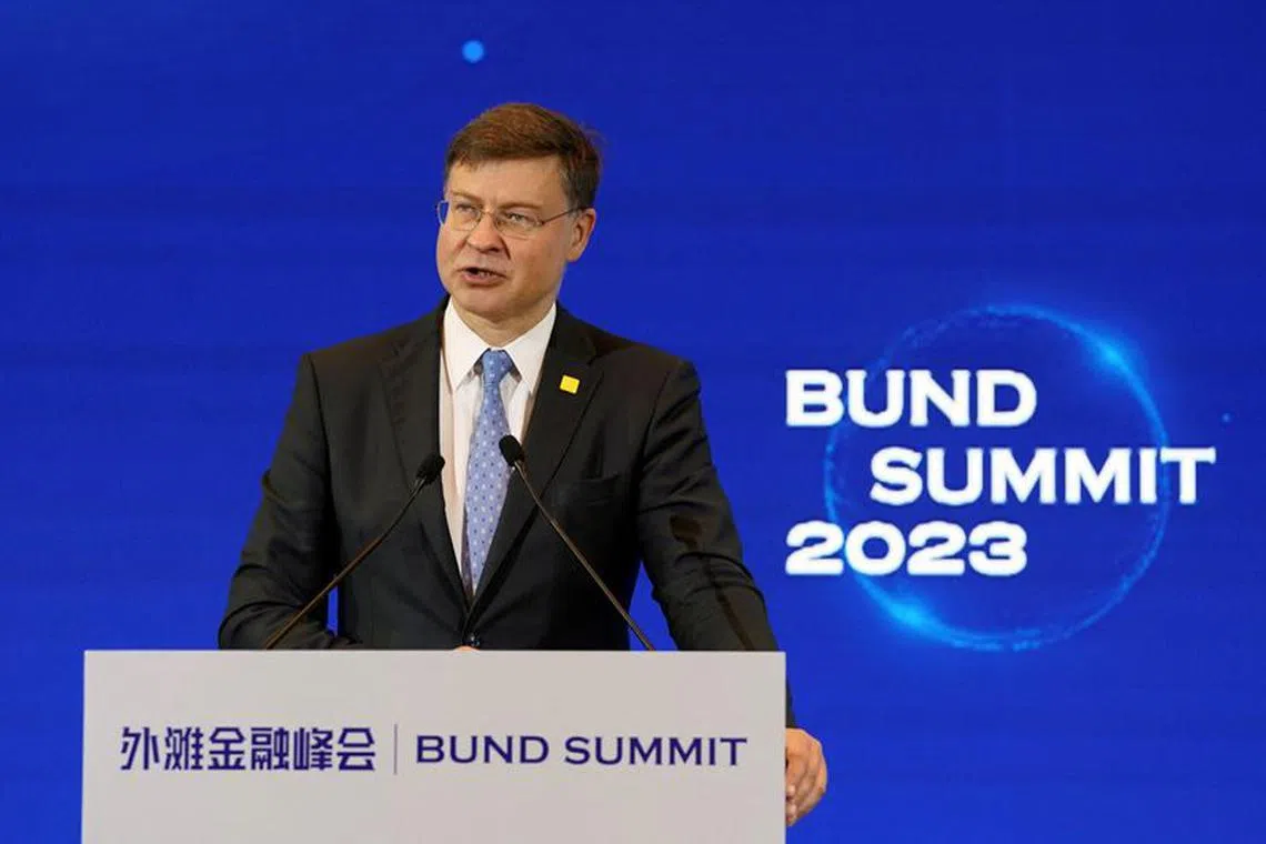 European Commission Executive Vice President Valdis Dombrovskis speaks at the Bund Summit in Shanghai, China September 23, 2023. REUTERS/Jason Xue