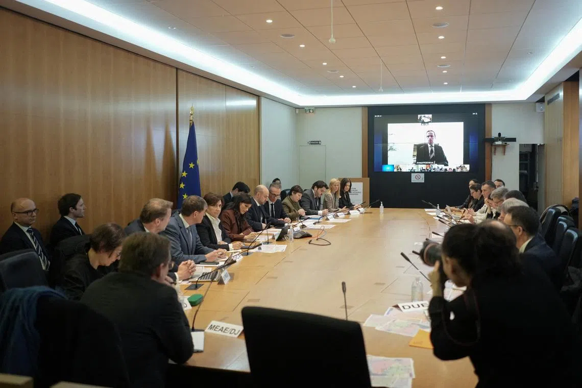 France’s foreign minister Jean-Noel Barrot holds a crisis meeting, in Paris, Monday, March 2, 2026.     Thibault Camus/Pool via REUTERS