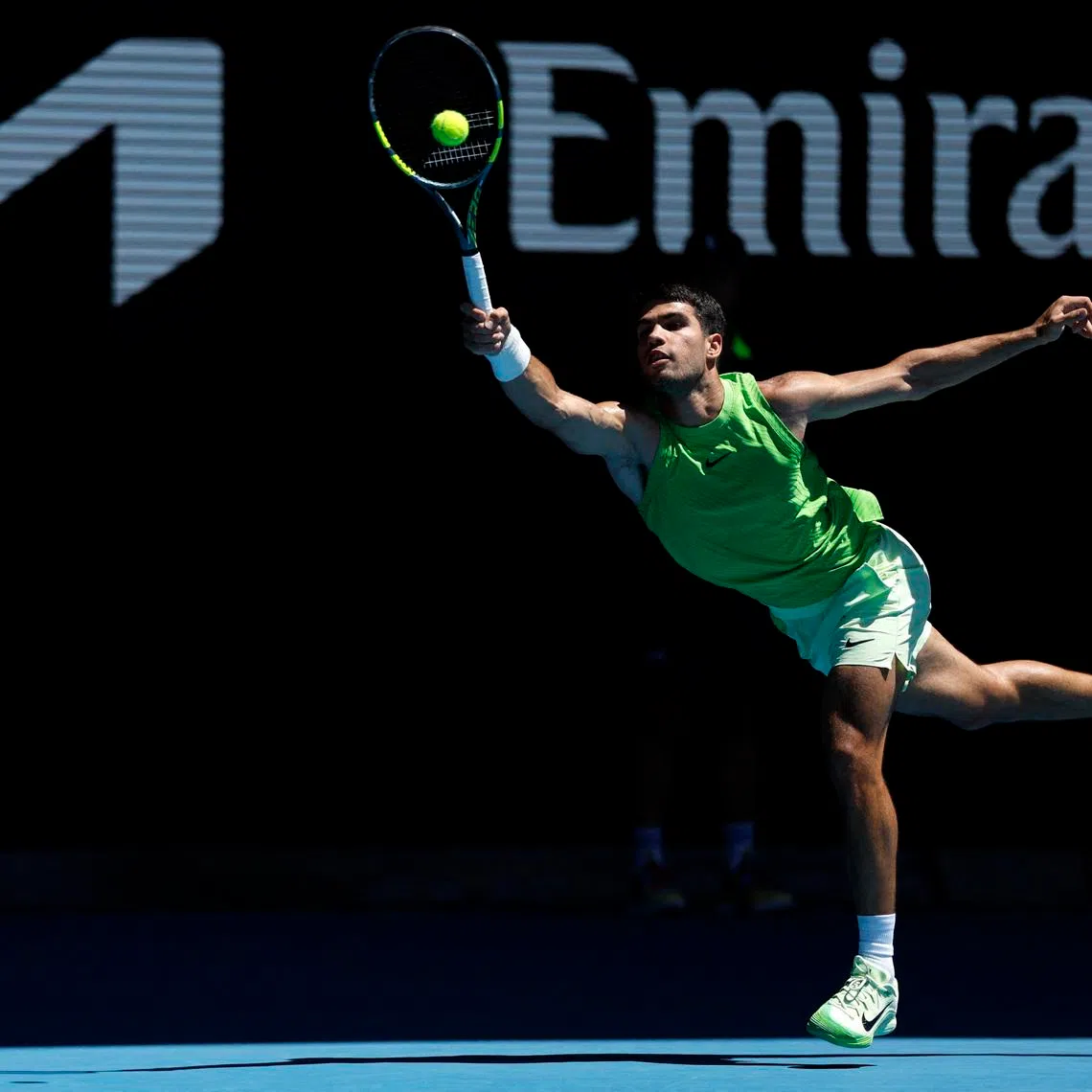 Tennis - Australian Open - Melbourne Park, Melbourne, Australia - January 21, 2026 Spain's Carlos Alcaraz in action during his second round match against Germany's Yannick Hanfmann REUTERS/Hollie Adams