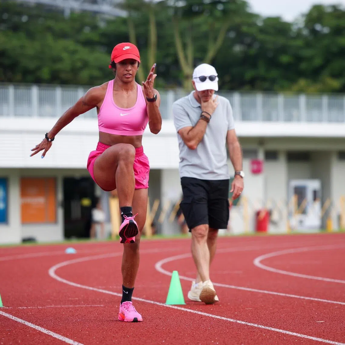 ST20250909_202504800322/dgafhletics13/Deepan/Jason Quah/

Shanti Pereira training with coach Luis Cunha at the Home of Athletics on Sep 9, 2025. ST PHOTO: JASON QUAH